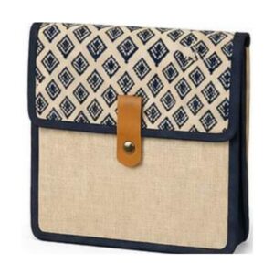 Block Print Leather Tab Jute Bag - Style 06